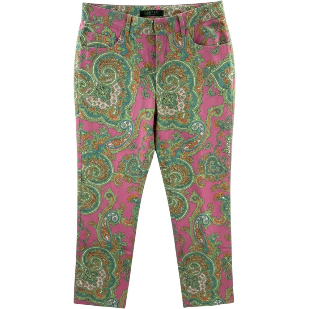 Lauren Ralph Lauren Pink Paisley Cotton Ankle Pants Womens Size 4 Petite